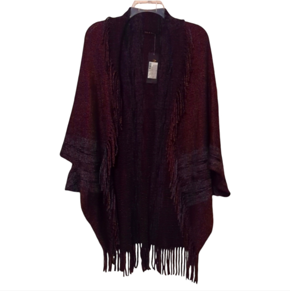 🌸 NWT ANA & ROSE  MULTI COLORED METALLIC FRINGE CAPE SHAWL PONCHO JACKET